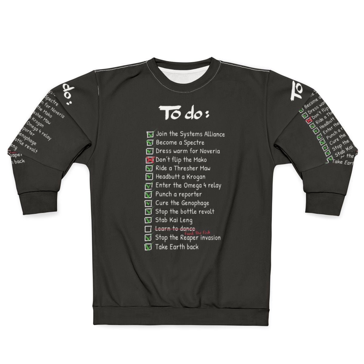 Commander Shepard's To Do List Mass Effect Themed Sweatshirt