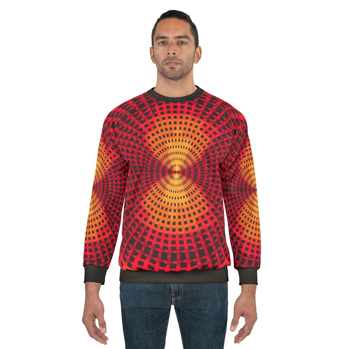 Concentric Grid Sweatshirt with Geometric, Abstract Pattern