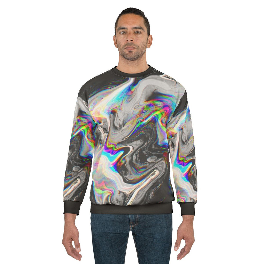 Trippy abstract paint sweatshirt with colorful gradient glitch pattern