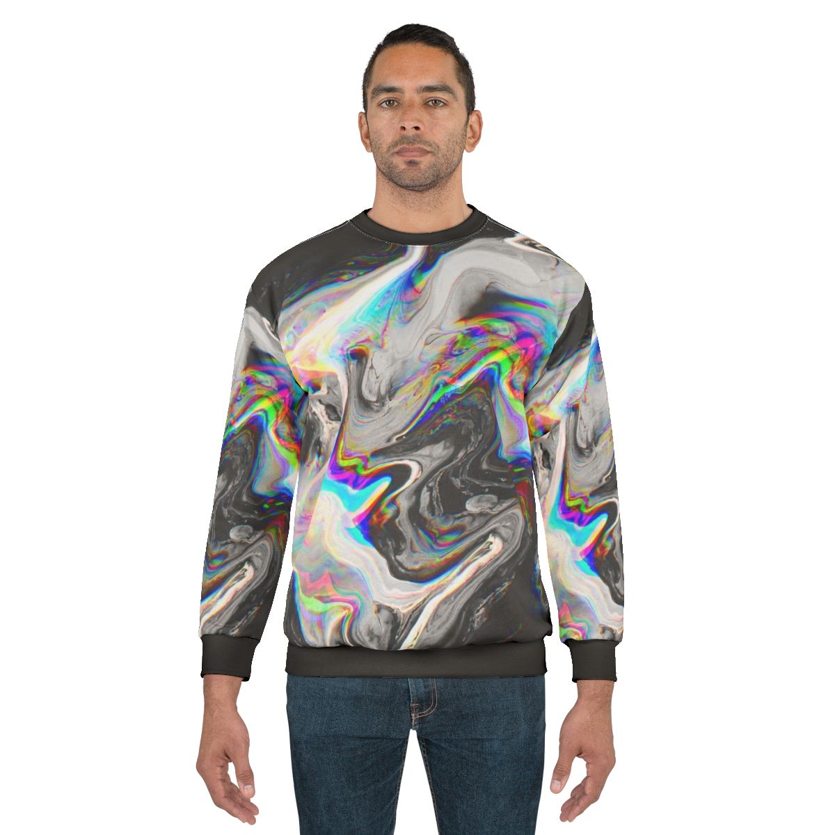 Trippy abstract paint sweatshirt with colorful gradient glitch pattern