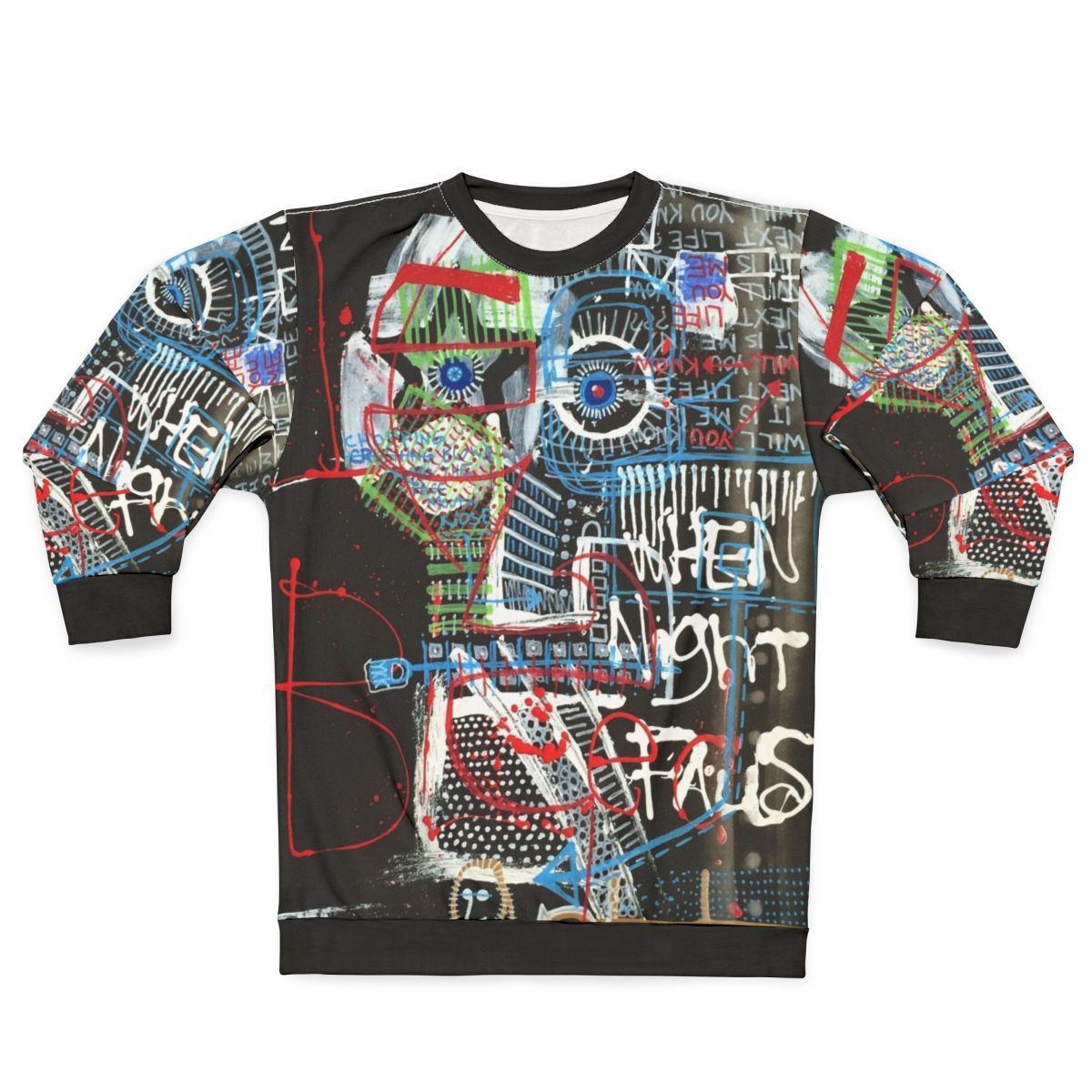 Contemplating abstract sweatshirt with neo expressionist word art