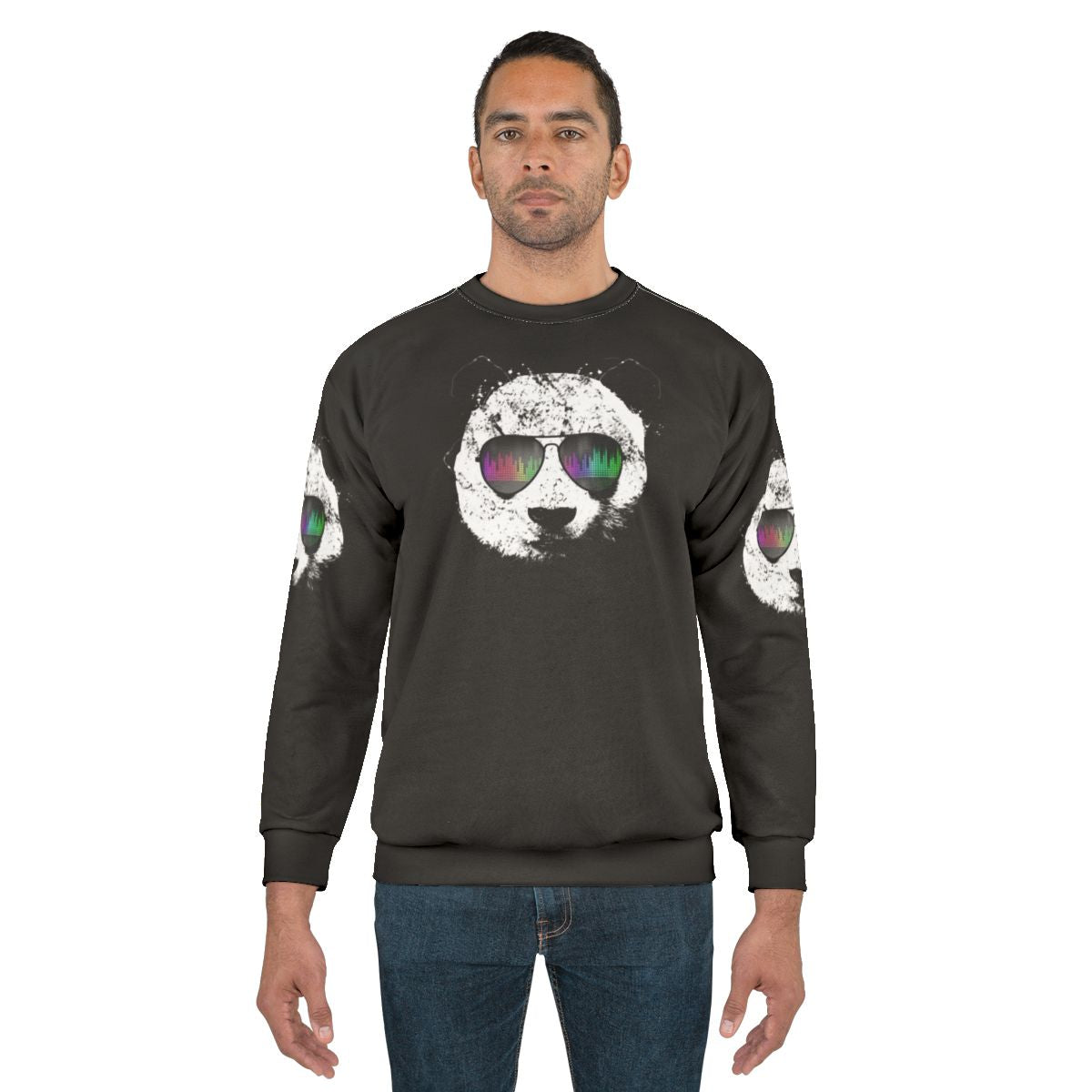 Panda wearing sunglasses in a cool graphic design on a sweatshirt