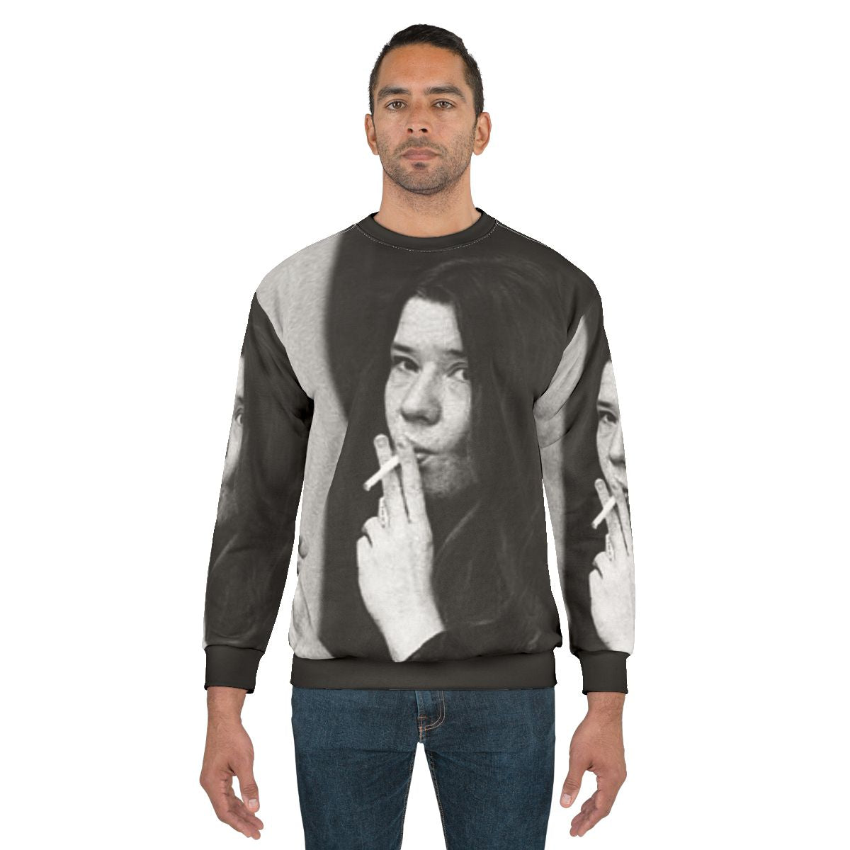 Cool Smoker Sweatshirt with Janis Joplin Music Design