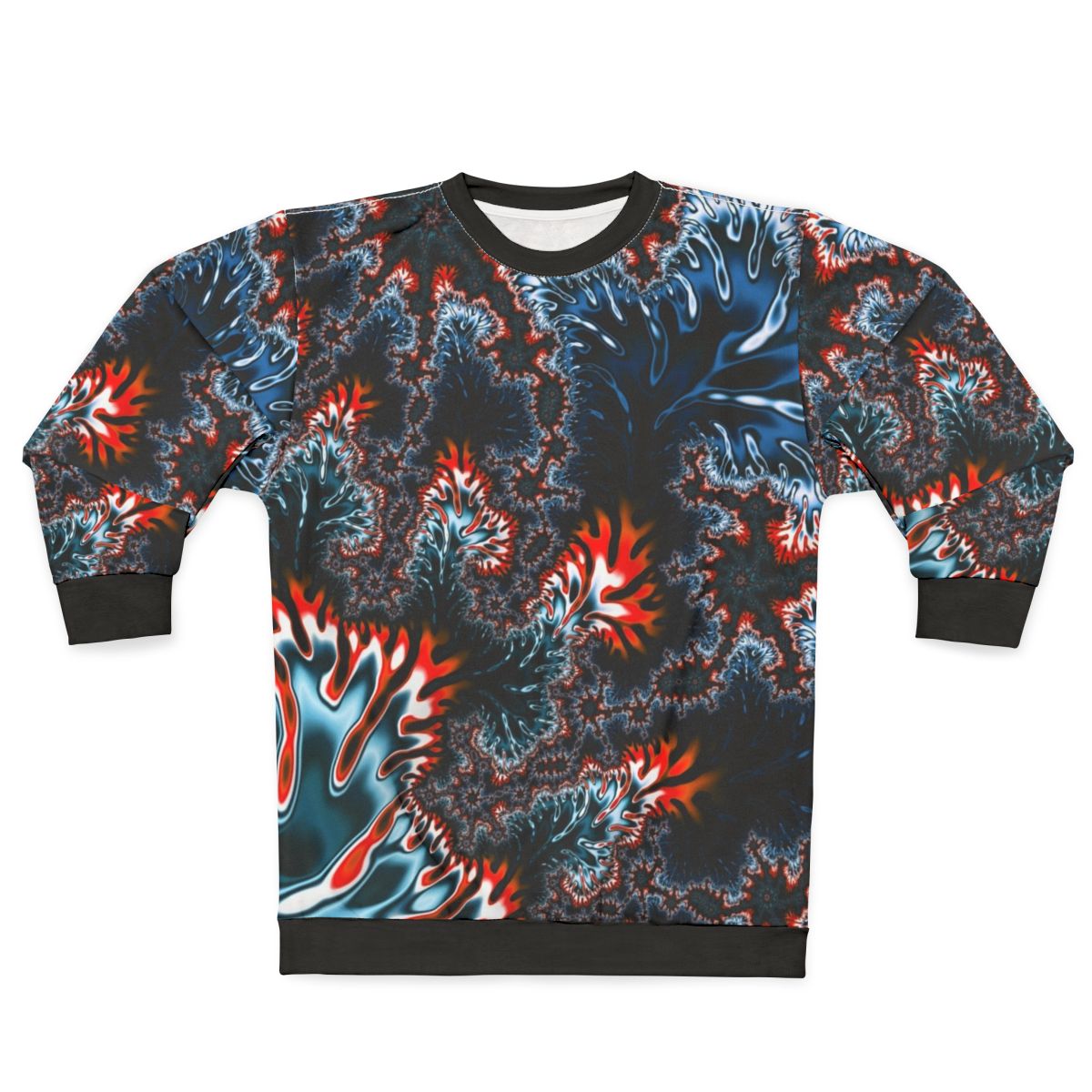 Coral Fractal Sweatshirt with Bold, Psychedelic, Trippy Abstract Design