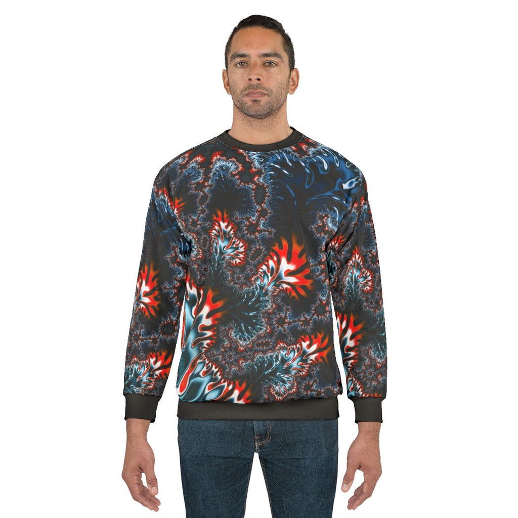 Coral Fractal Sweatshirt with Bold, Psychedelic, Trippy Abstract Design