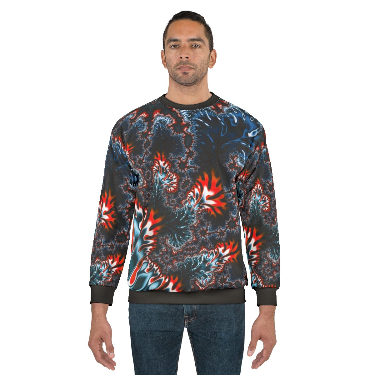 Coral Fractal Sweatshirt with Bold, Psychedelic, Trippy Abstract Design