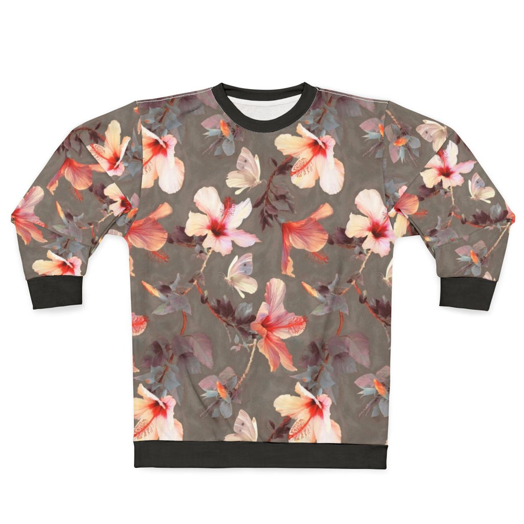 Coral hibiscus floral printed sweatshirt