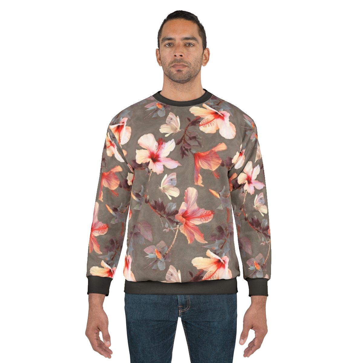 Coral hibiscus floral printed sweatshirt