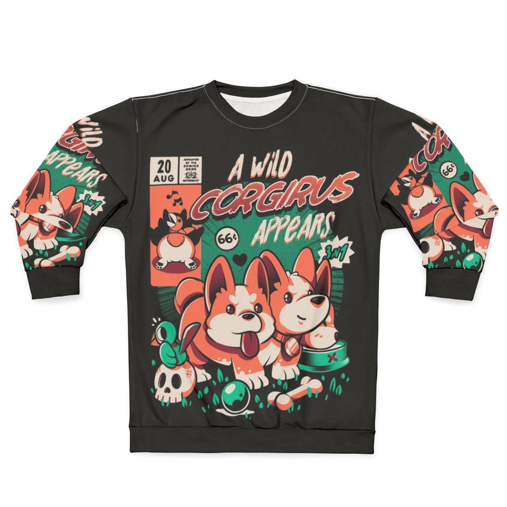 Corgirus sweatshirt featuring a dark magic corgi monster design