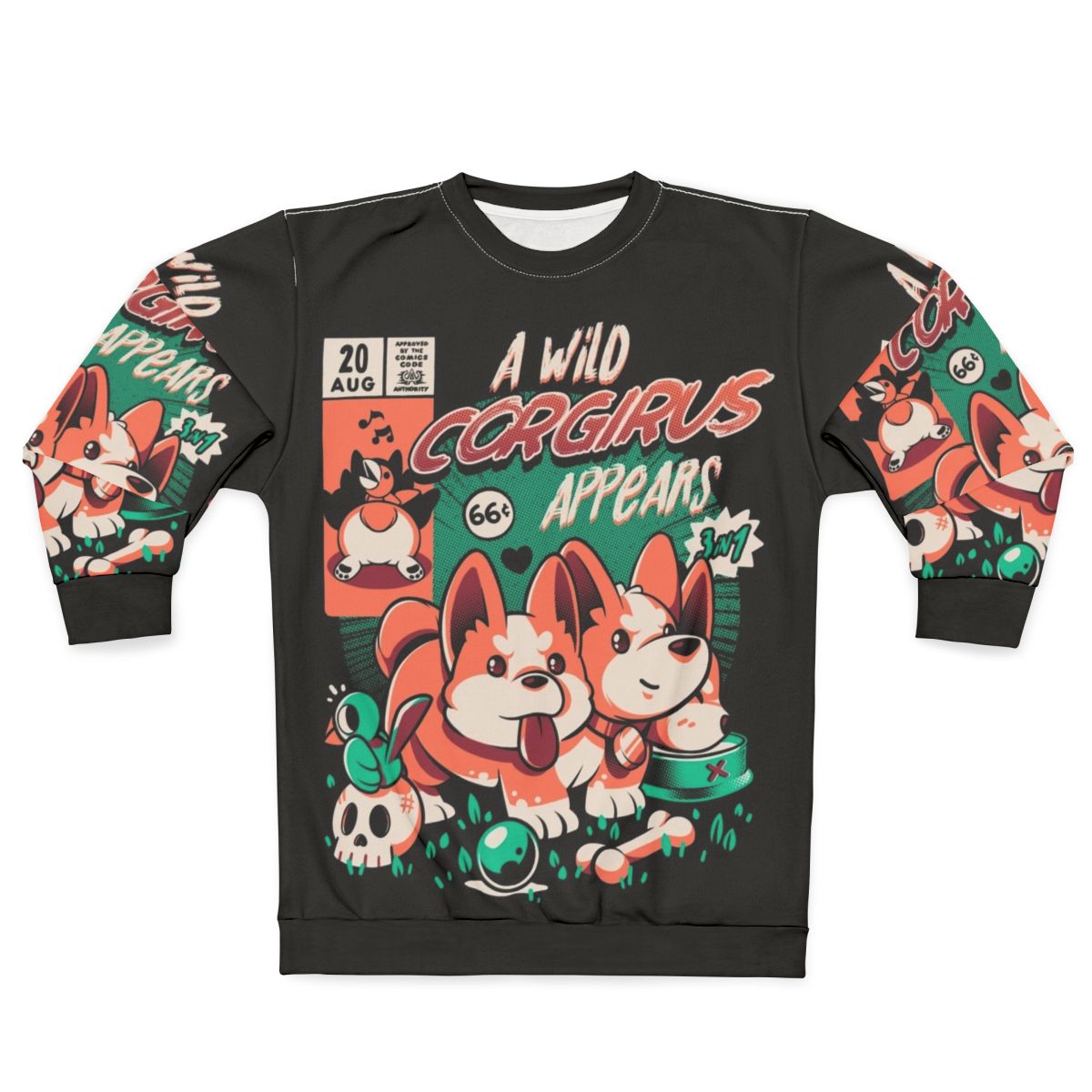 Corgirus sweatshirt featuring a dark magic corgi monster design