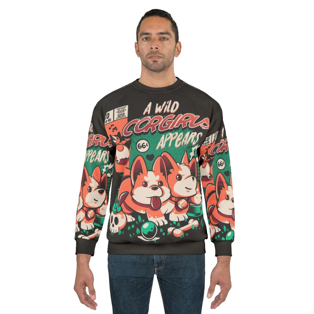 Corgirus sweatshirt featuring a dark magic corgi monster design