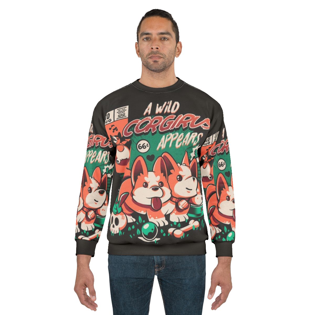 Corgirus sweatshirt featuring a dark magic corgi monster design