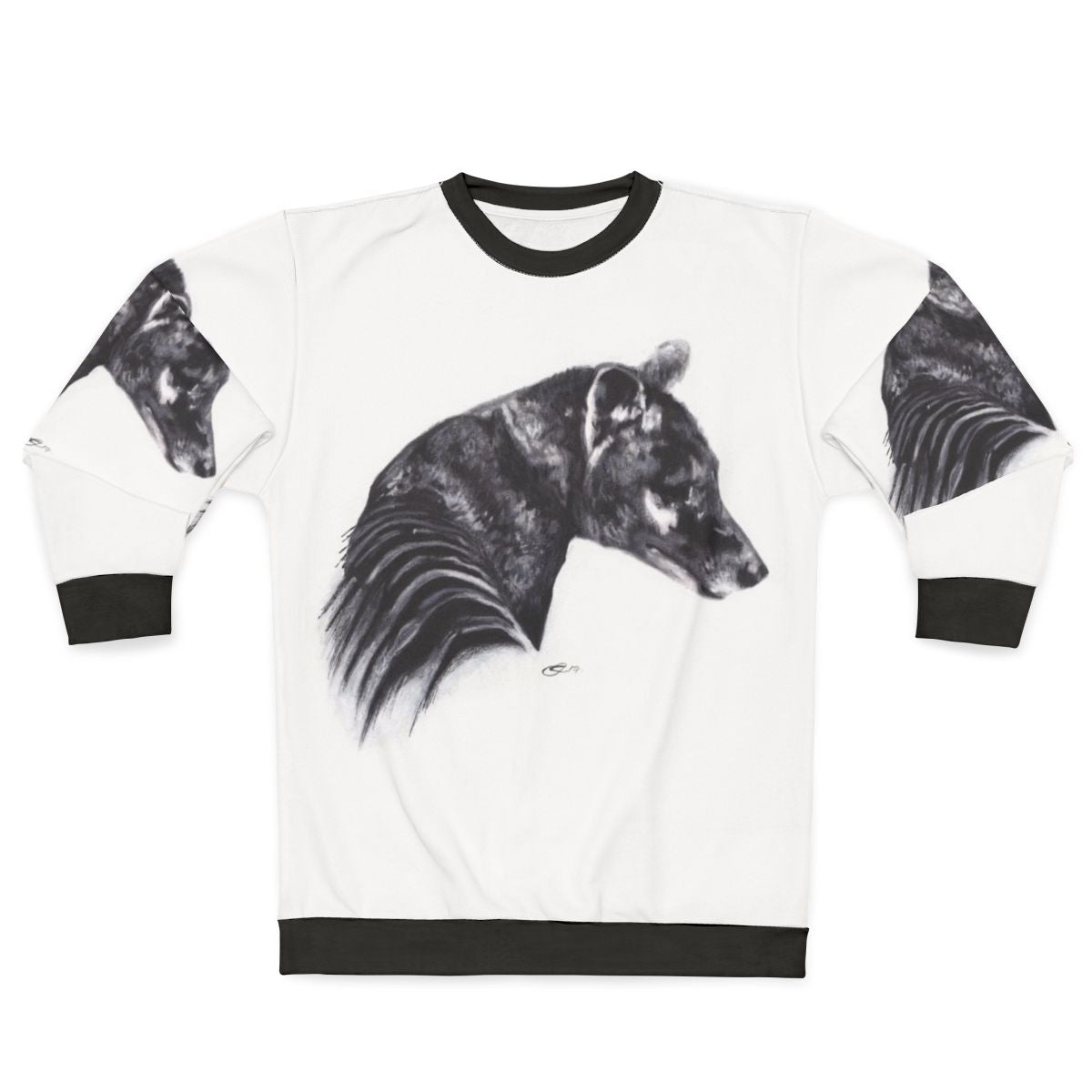 Thylacine extinct animal sweatshirt featuring Corinna's Tasmanian tiger artwork