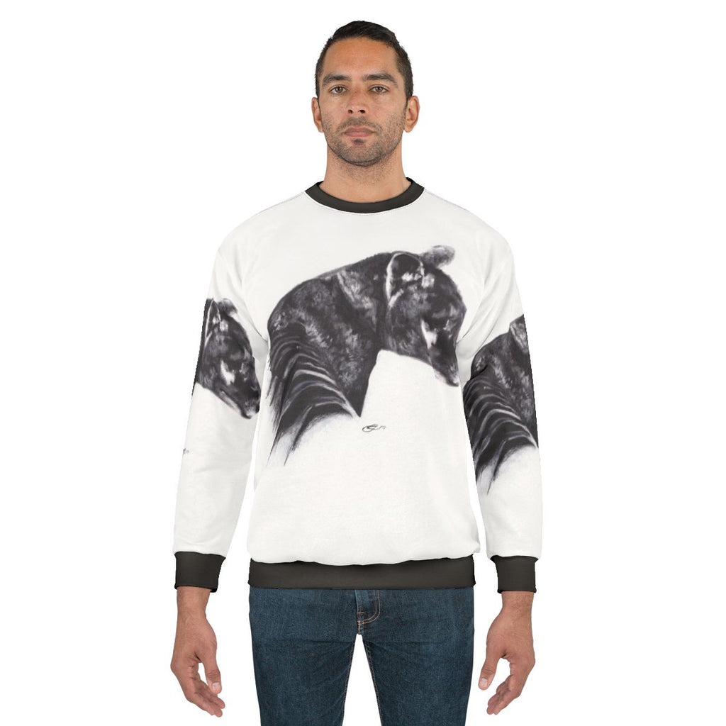 Thylacine extinct animal sweatshirt featuring Corinna's Tasmanian tiger artwork