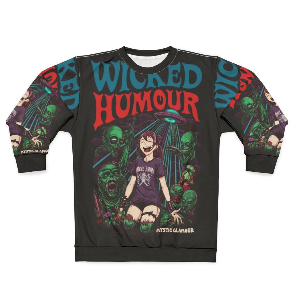 Cosmic Laughter Psychedelic Sweatshirt with Anime Horror Design