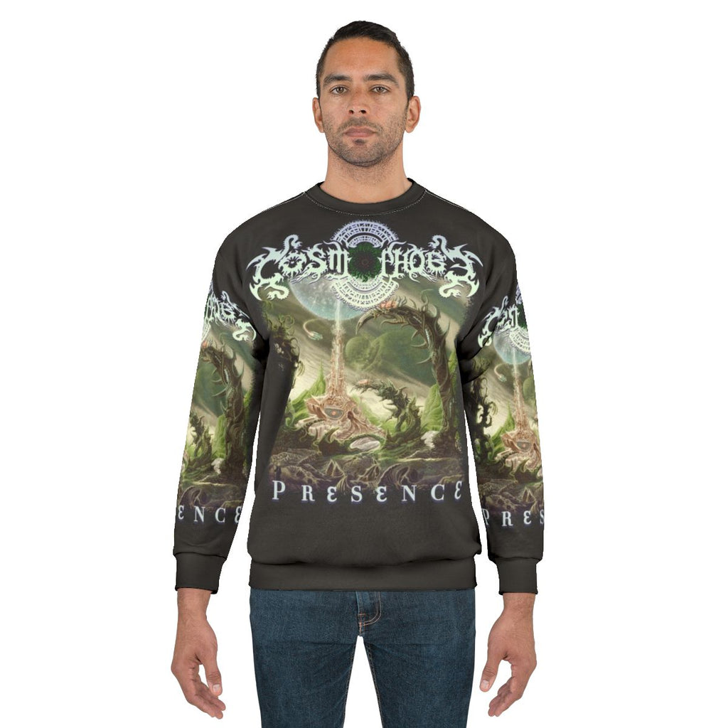 Cosmic Psychedelic Sweatshirt featuring abstract space-themed graphics