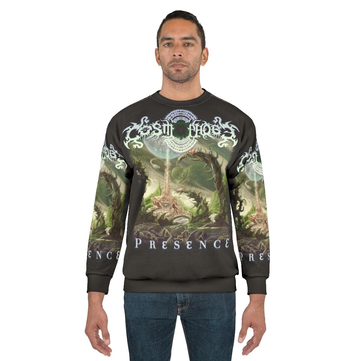 Cosmic Psychedelic Sweatshirt featuring abstract space-themed graphics