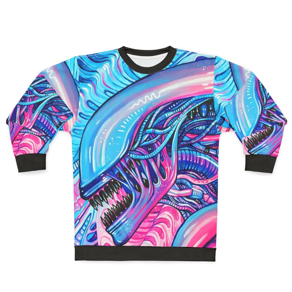 Colorful cotton candy alien acrylic painting design on a sweatshirt
