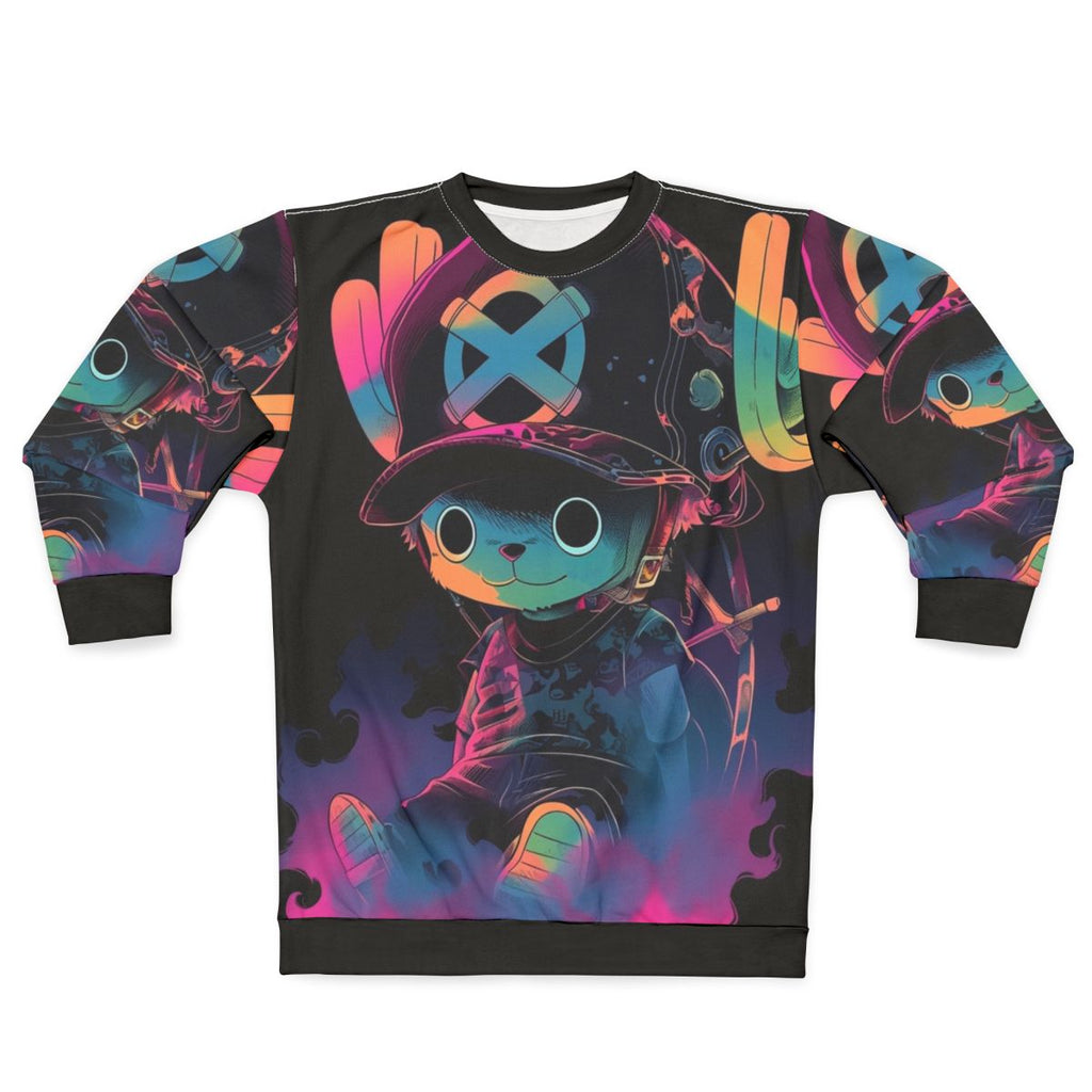 Cotton candy graffiti design on a cozy sweatshirt
