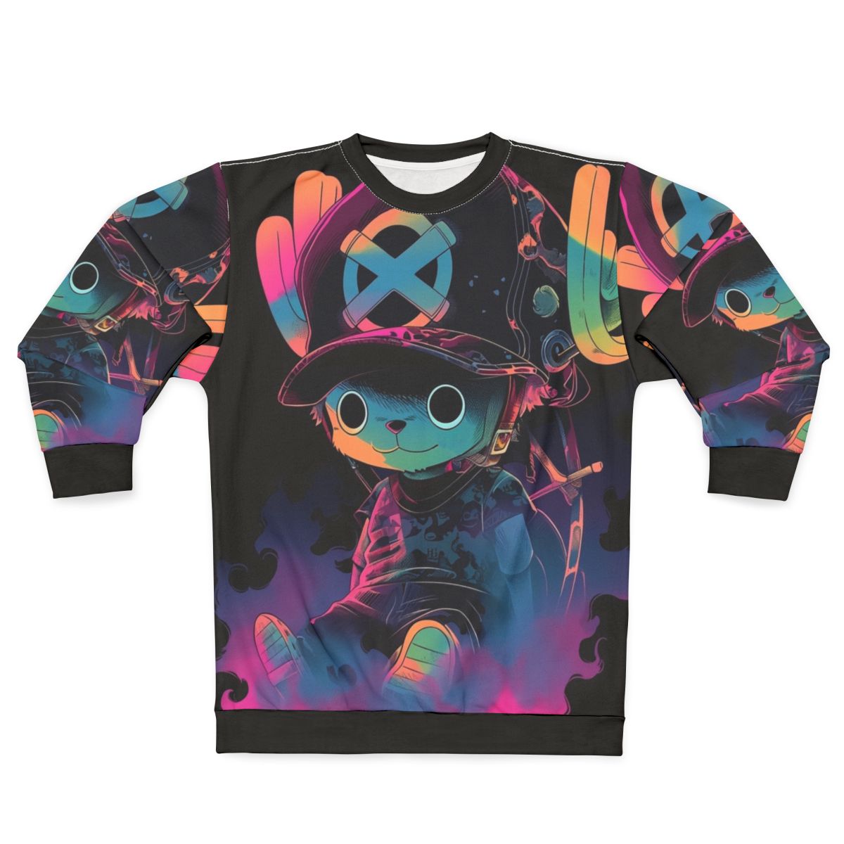 Cotton candy graffiti design on a cozy sweatshirt