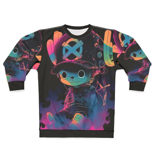 Cotton candy graffiti design on a cozy sweatshirt