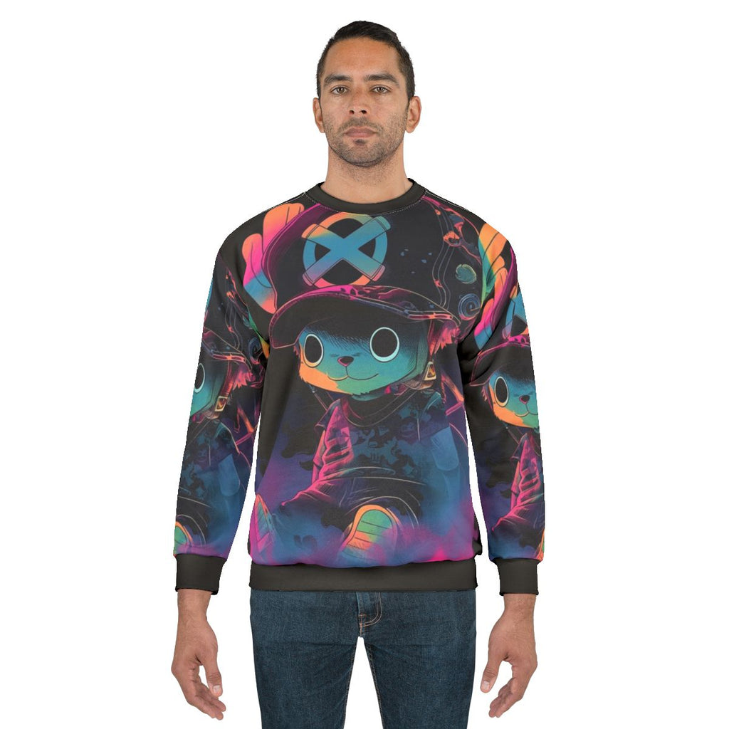 Cotton candy graffiti design on a cozy sweatshirt