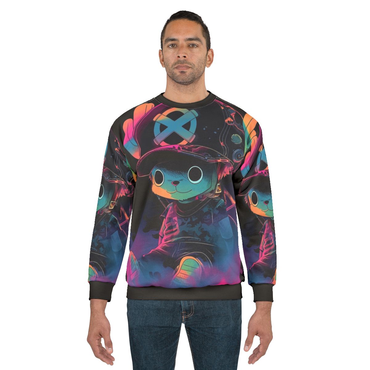 Cotton candy graffiti design on a cozy sweatshirt