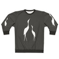 Colorful abstract sweatshirt design featuring a crane, a legendary animal, in a nature setting
