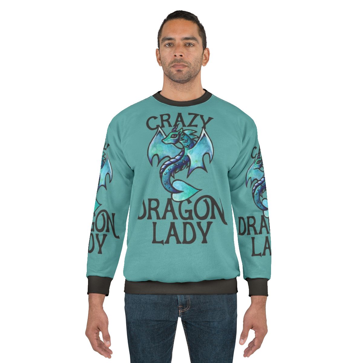 Crazy Dragon Lady Sweatshirt featuring a print of a dragon