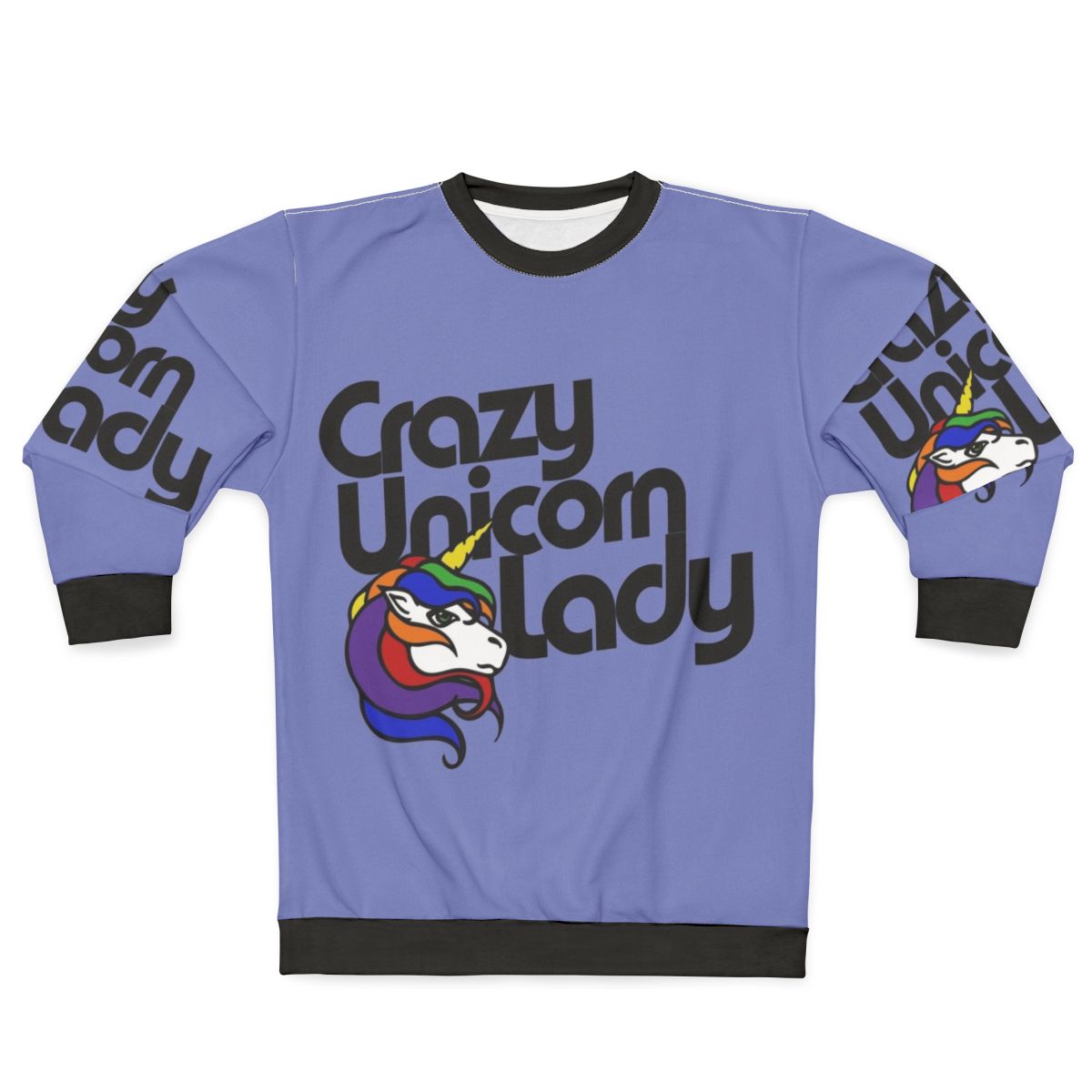 Crazy unicorn lady sweatshirt featuring a vibrant, colorful unicorn design