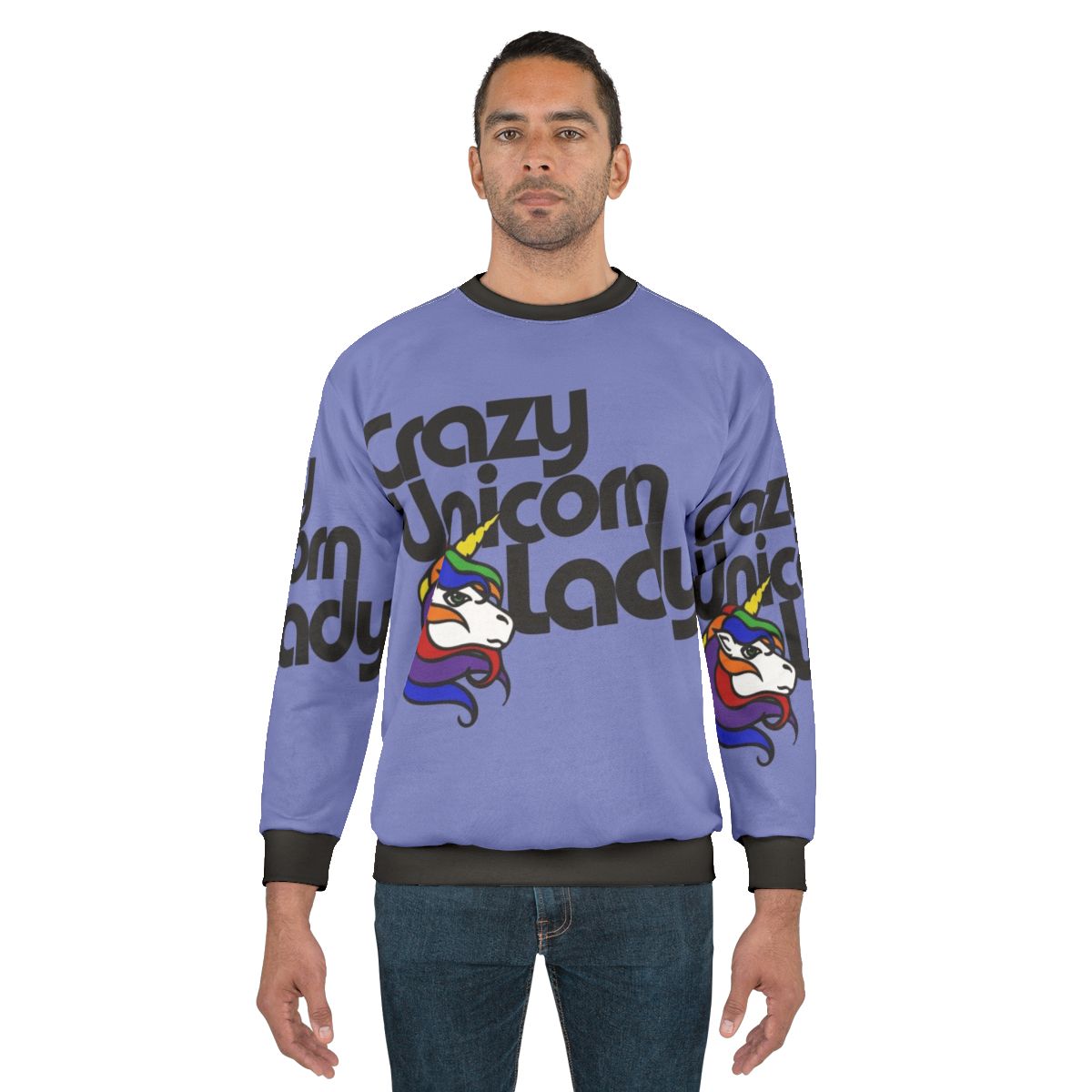 Crazy unicorn lady sweatshirt featuring a vibrant, colorful unicorn design