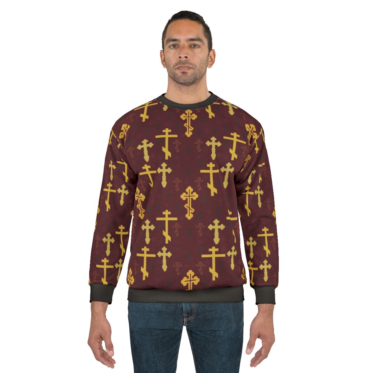 Cross pattern sweatshirt with mosaic design