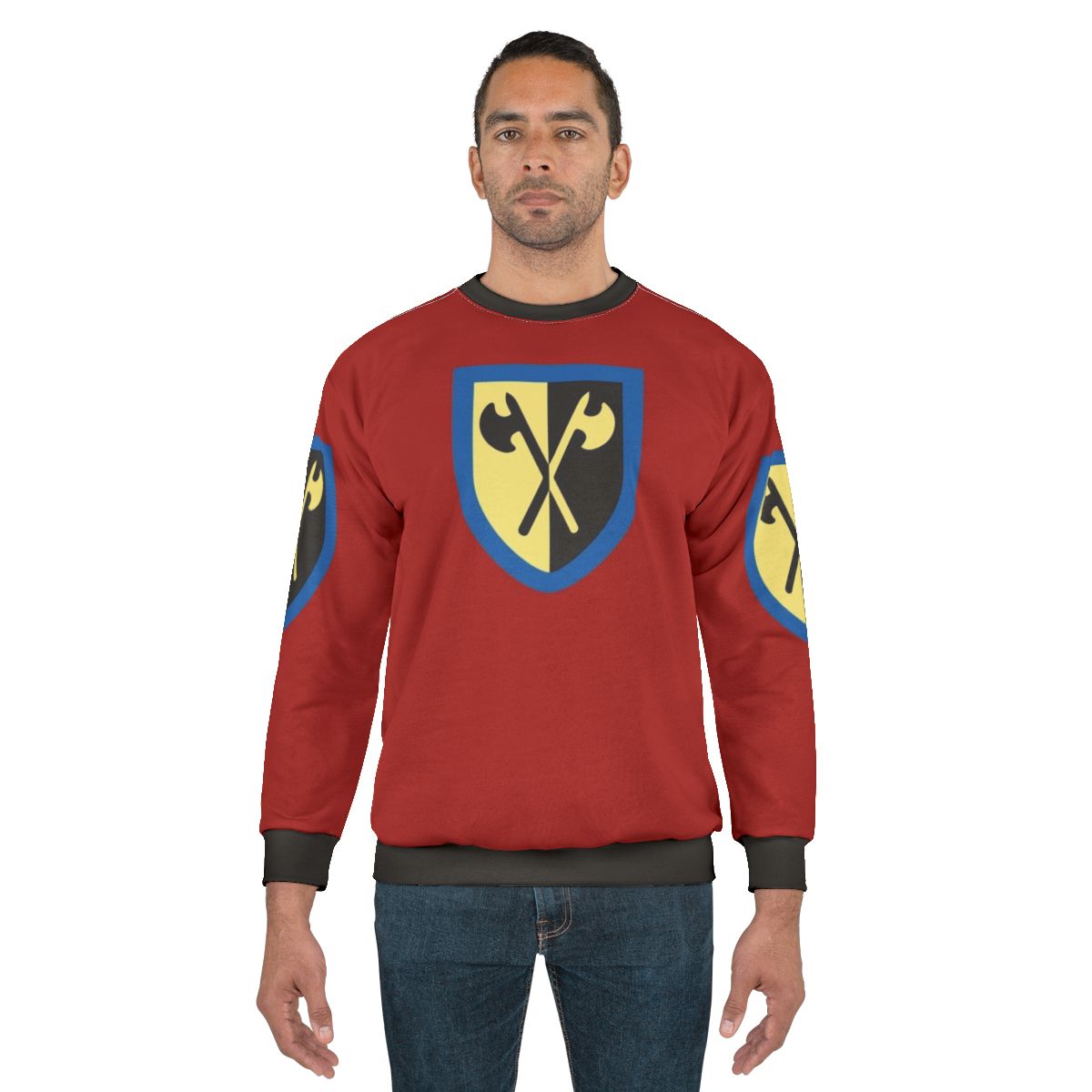 Retro Crusaders Lego Castle Sweatshirt with Crossed Axes Design