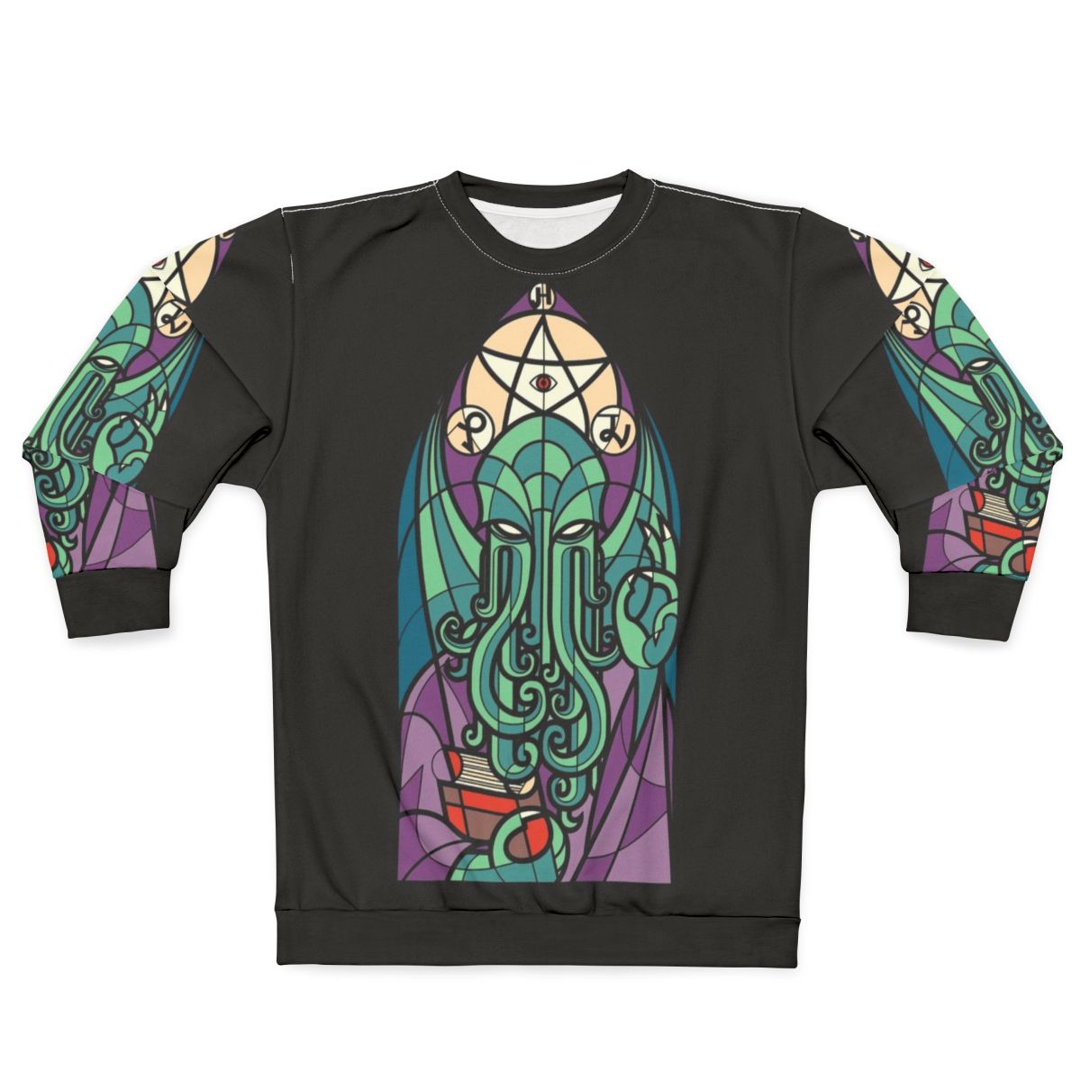 Cthulhu sweatshirt with stained glass cosmic horror design