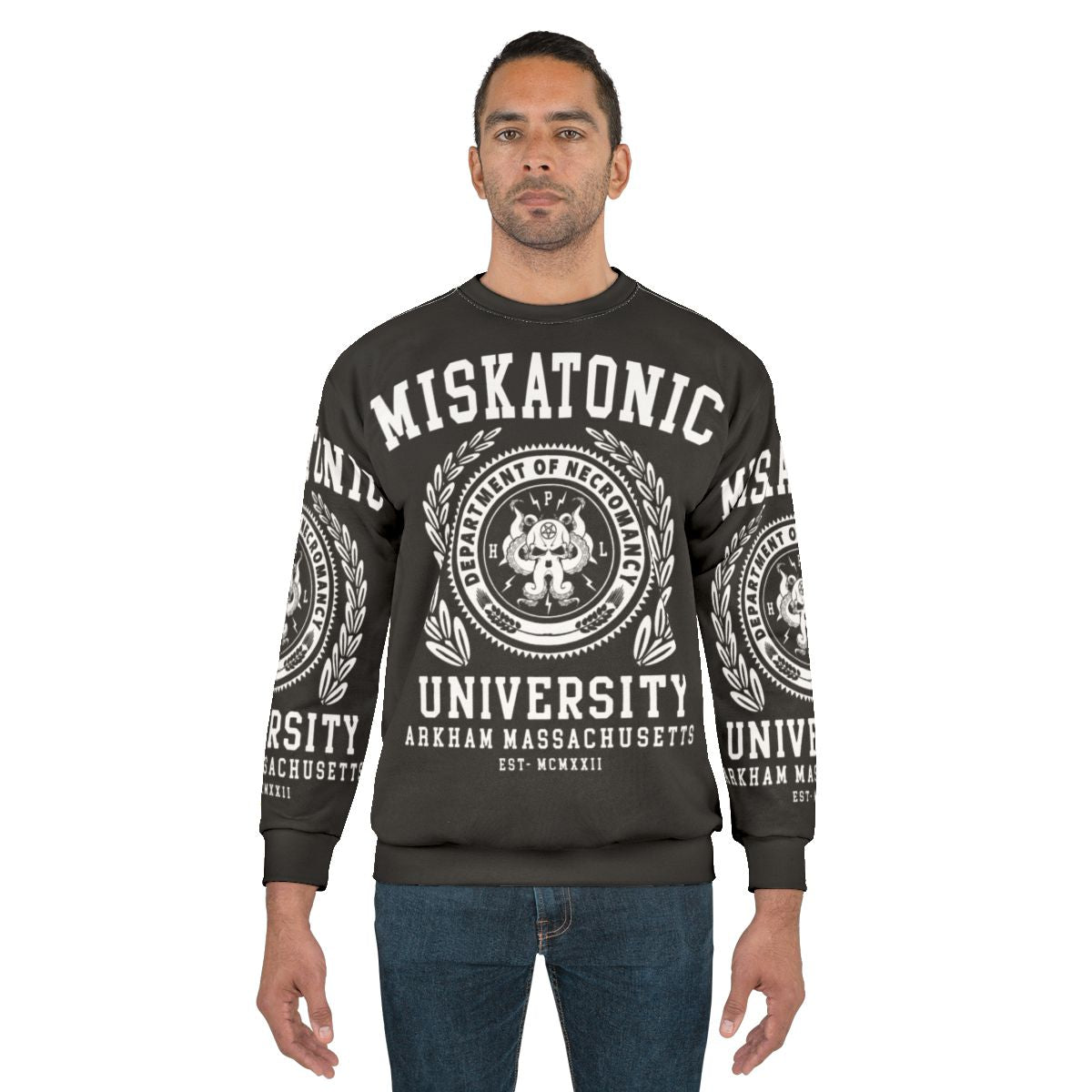 Cthulhu and Lovecraft themed Miskatonic University sweatshirt