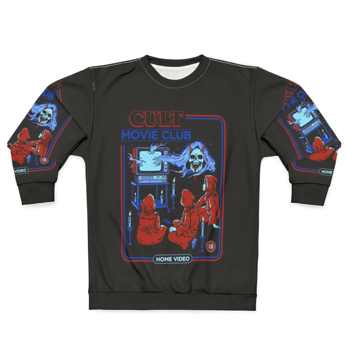 Cult movie club sweatshirt with retro horror movie design