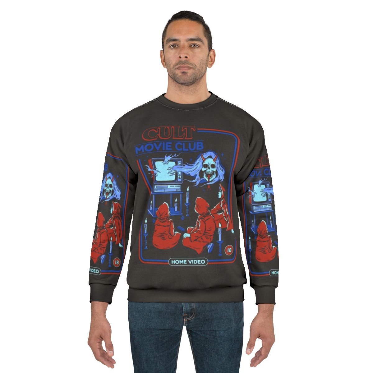 Cult movie club sweatshirt with retro horror movie design