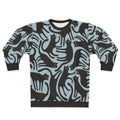 Blue sweatshirt with a modern black cat print design