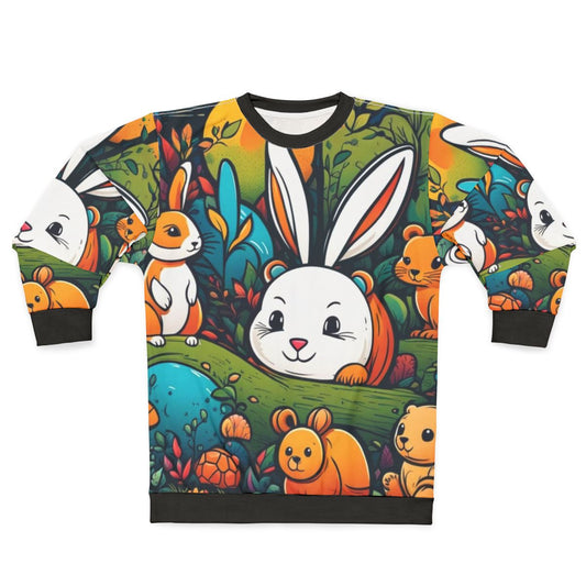 Cute animal print sweatshirt with whimsical critter graphics