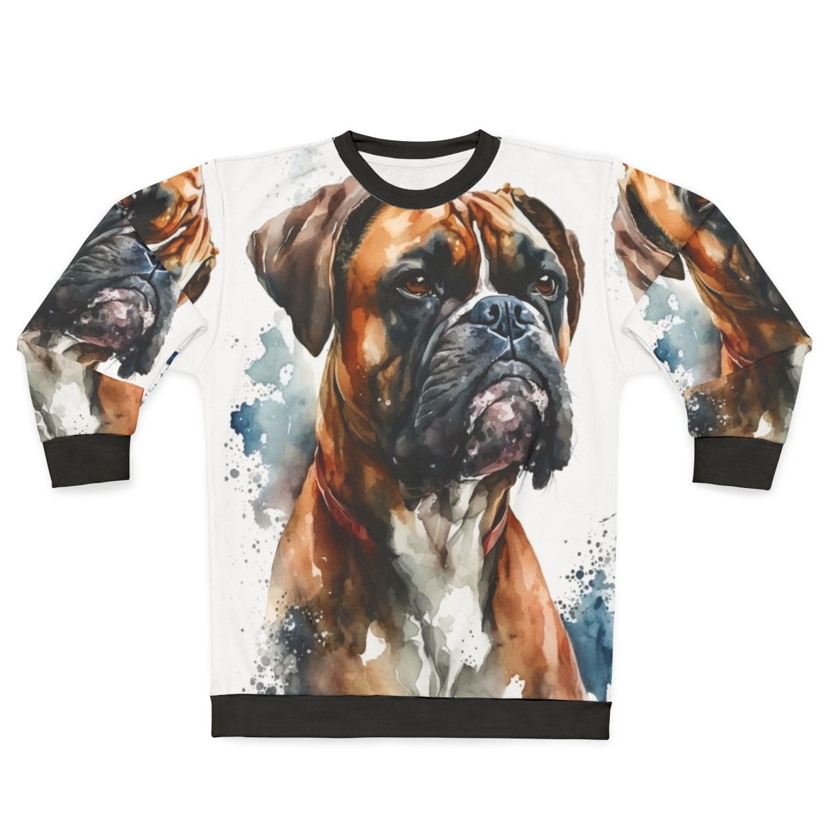 Cute boxer dog wearing a cozy sweatshirt