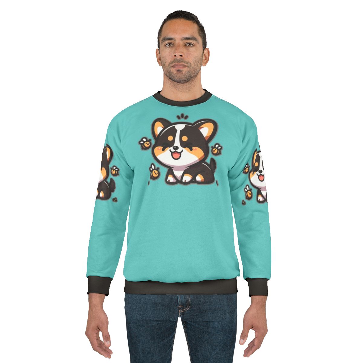 Tricolor Corgi with Bee Print Sweatshirt