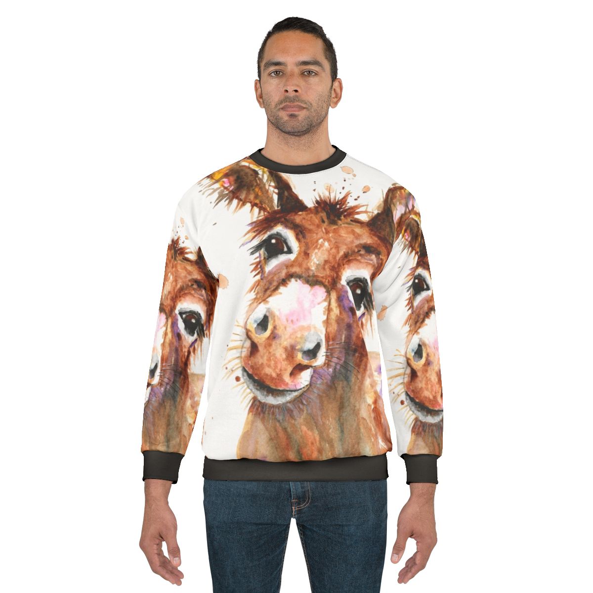 Cute donkey face printed on a cozy sweatshirt