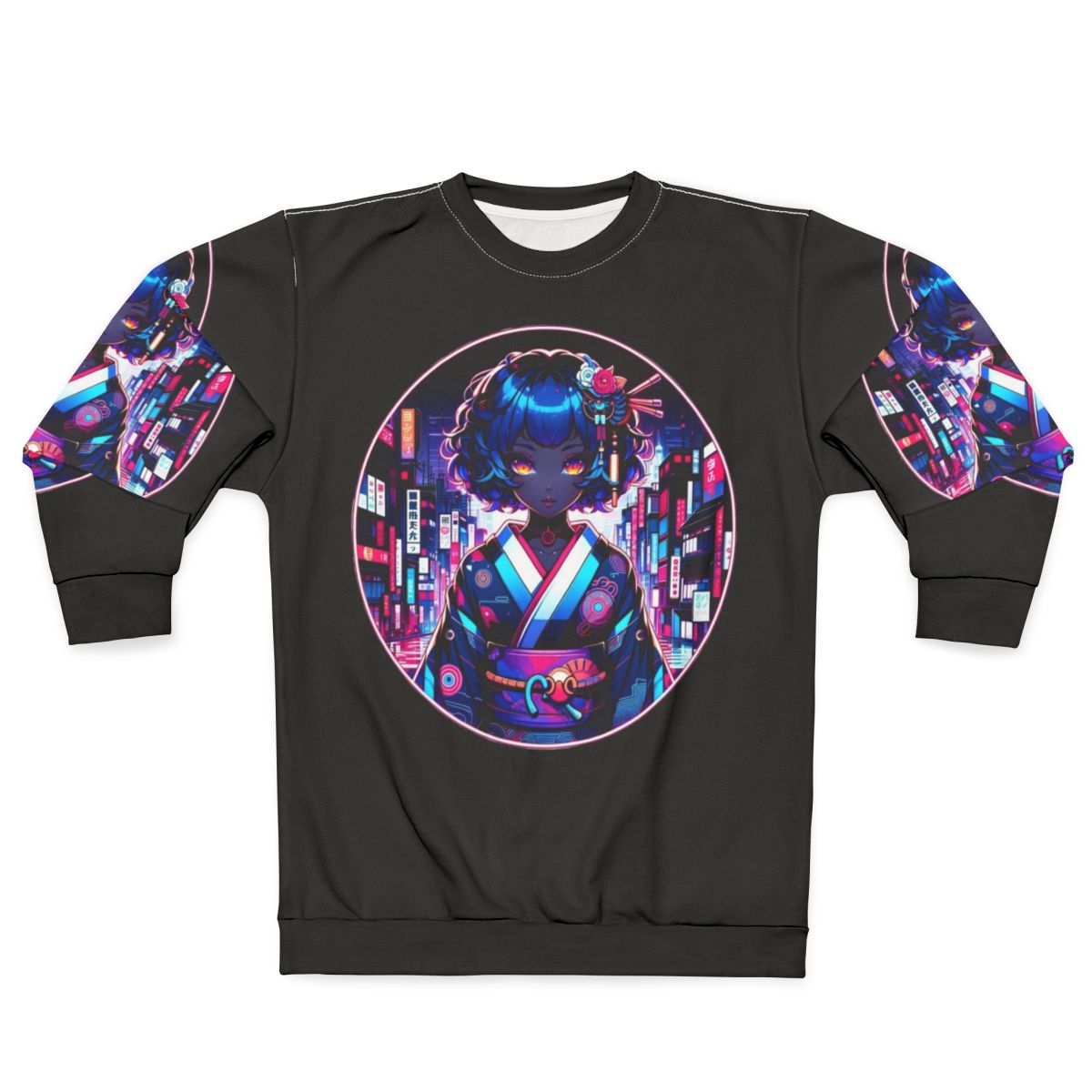 Cyber Geisha Dreams Sweatshirt - Futuristic Anime Inspired Fashion