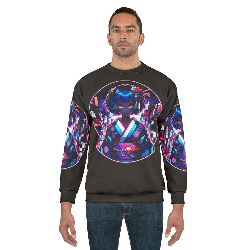 Cyber Geisha Dreams Sweatshirt - Futuristic Anime Inspired Fashion