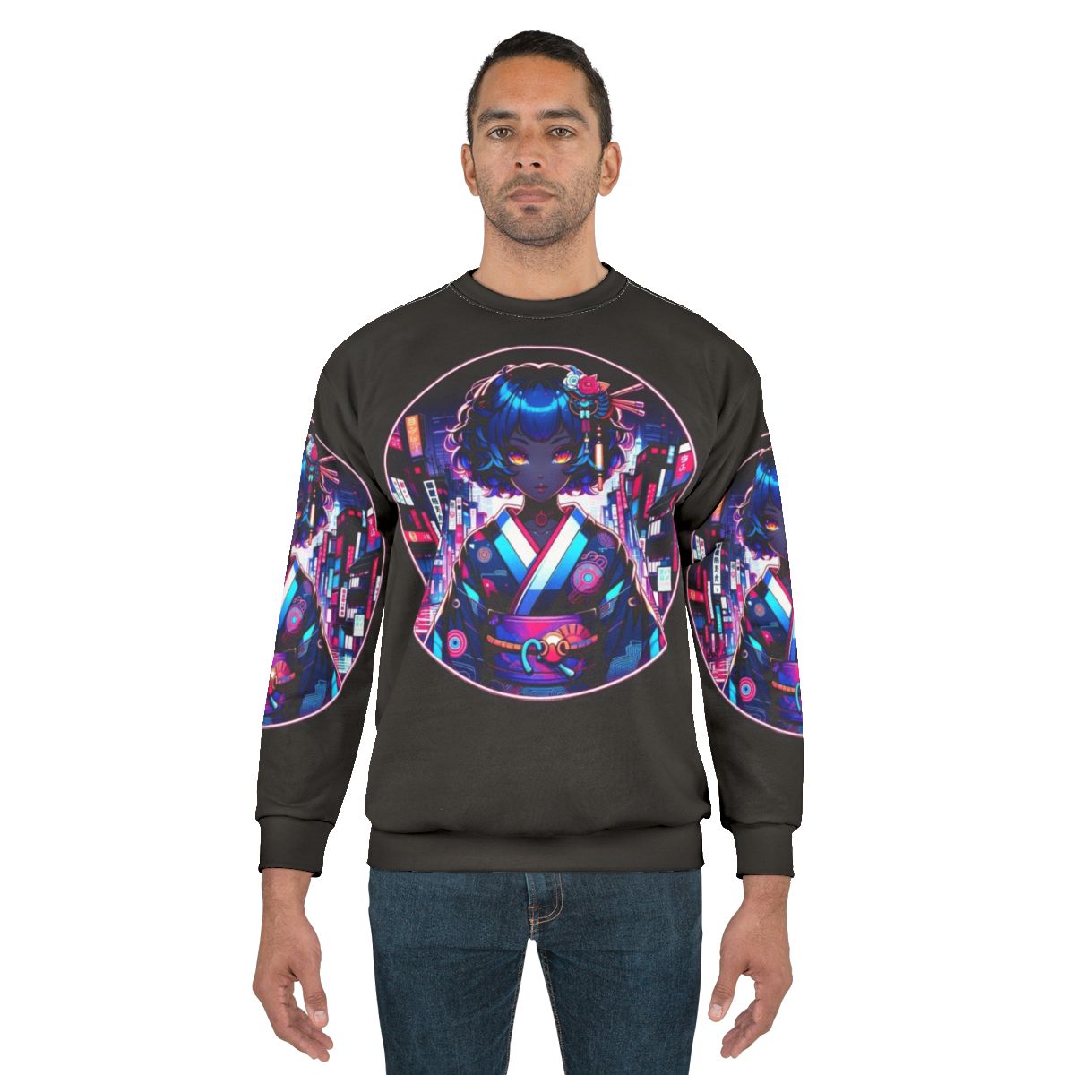 Cyber Geisha Dreams Sweatshirt - Futuristic Anime Inspired Fashion