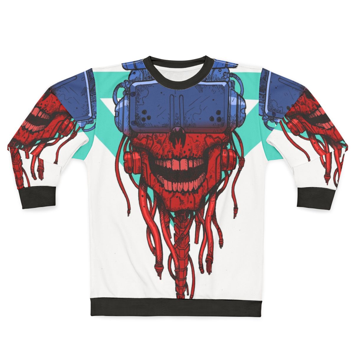 Cyberpunk skull design on a black sweatshirt