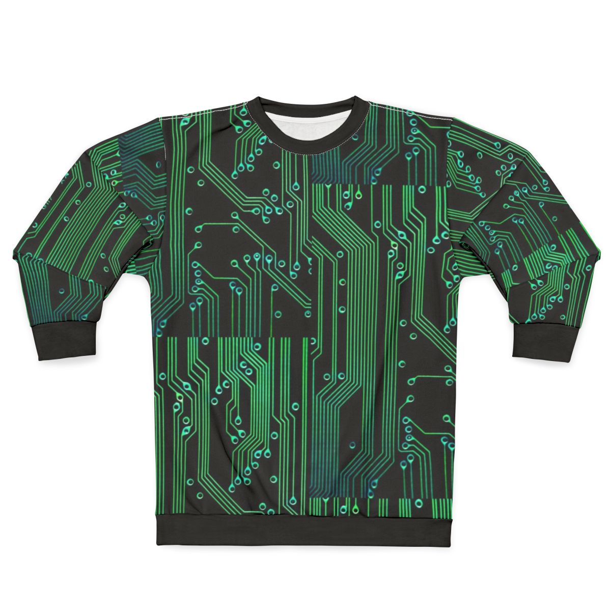 Cyberpunk circuit board sweatshirt with futuristic tech design