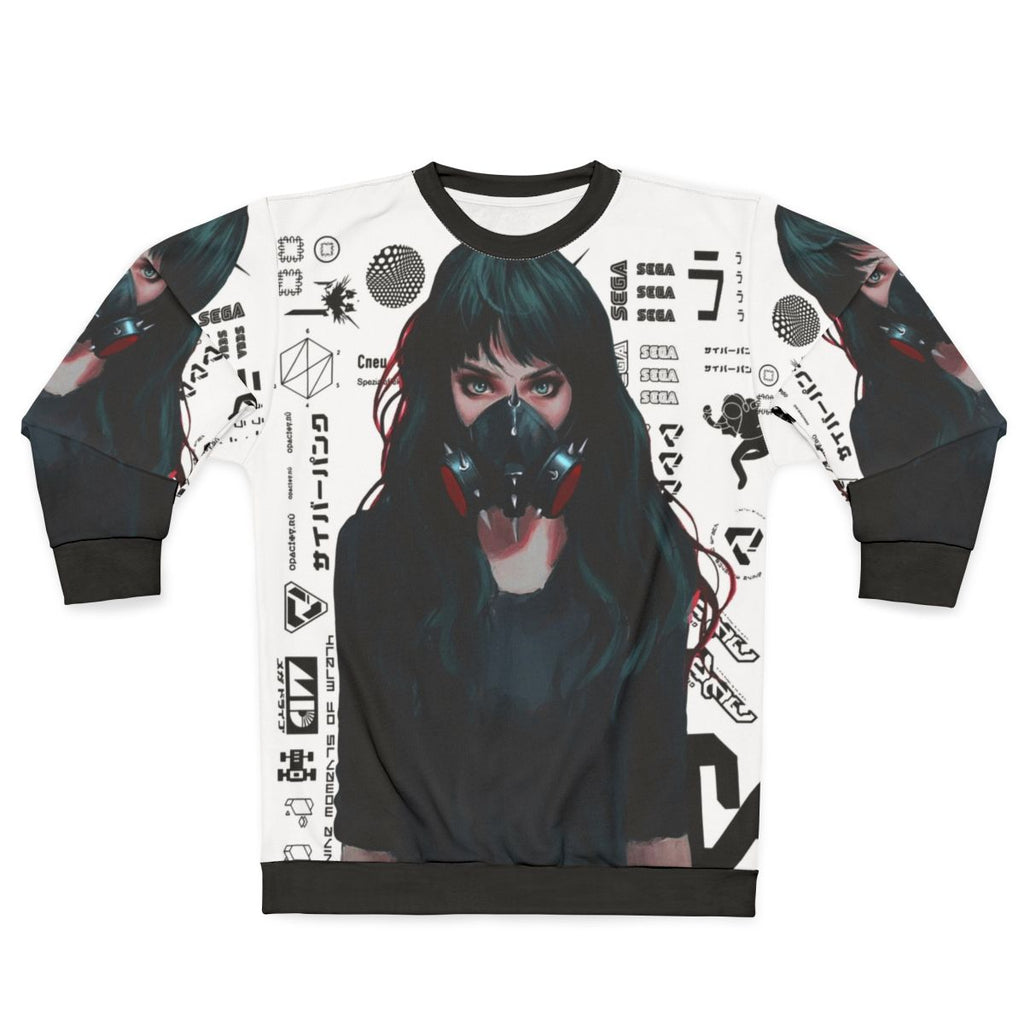 Cyberpunk Gamer Girl Sweatshirt with Futuristic Glitch Patterns