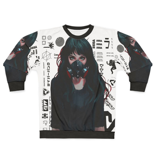 Cyberpunk Gamer Girl Sweatshirt with Futuristic Glitch Patterns