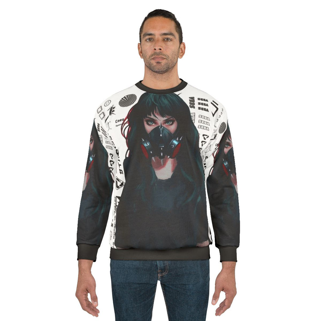Cyberpunk Gamer Girl Sweatshirt with Futuristic Glitch Patterns